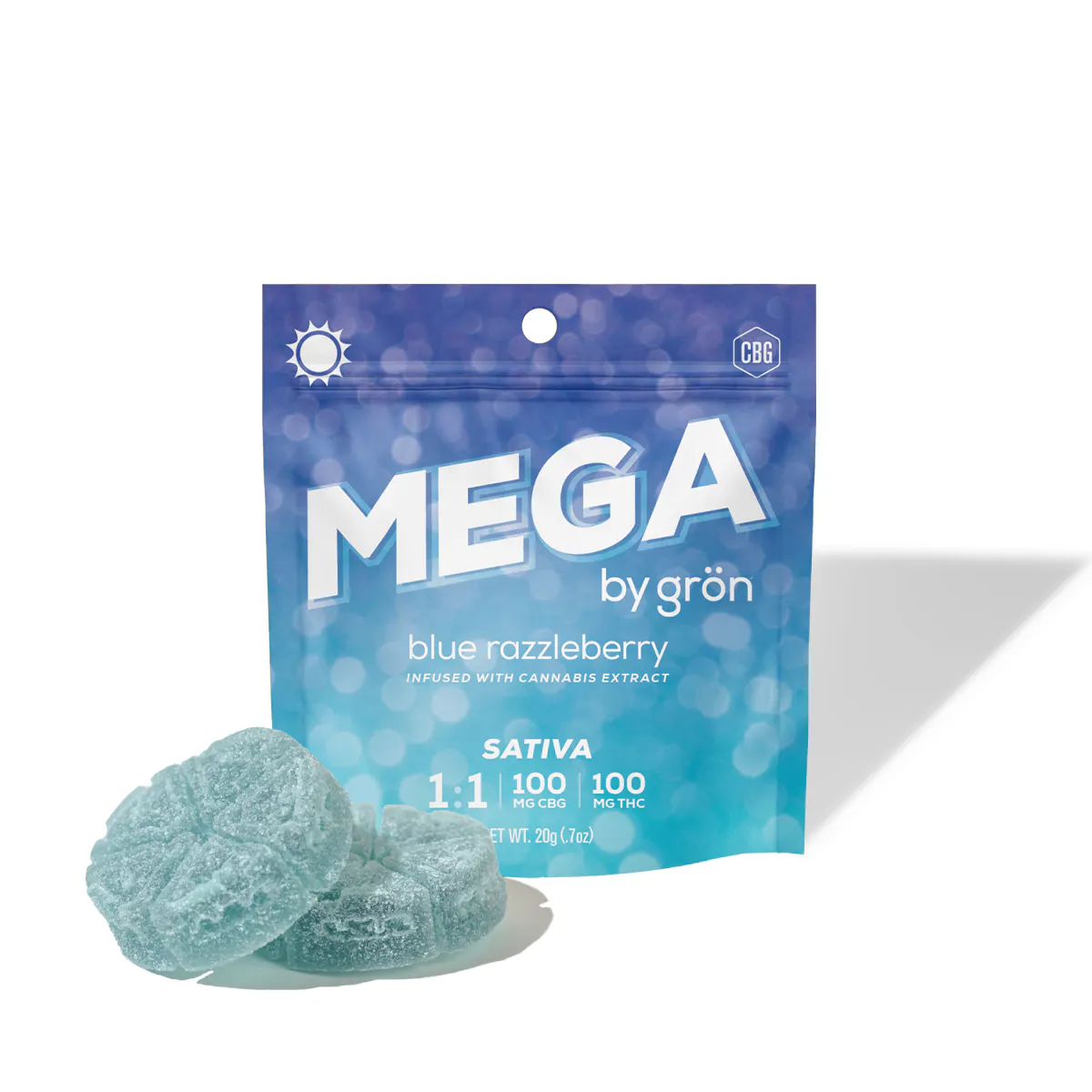 Grön - Gummies - Blue Razzleberry Mega Pearl 1:1 THC:CBG 100mg