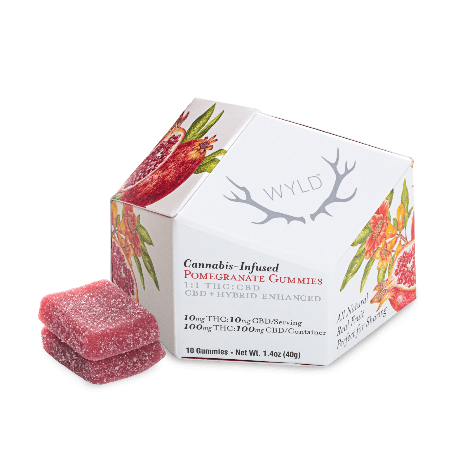 image of Pomegranate 1:1 CBD + Hybrid Enhanced Gummies