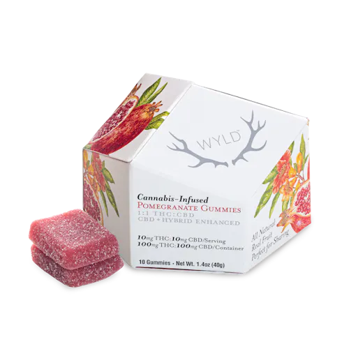 Pomegranate Gummies | 1:1 CBD + Hybrid Enhanced | 10mg x 10pk-active