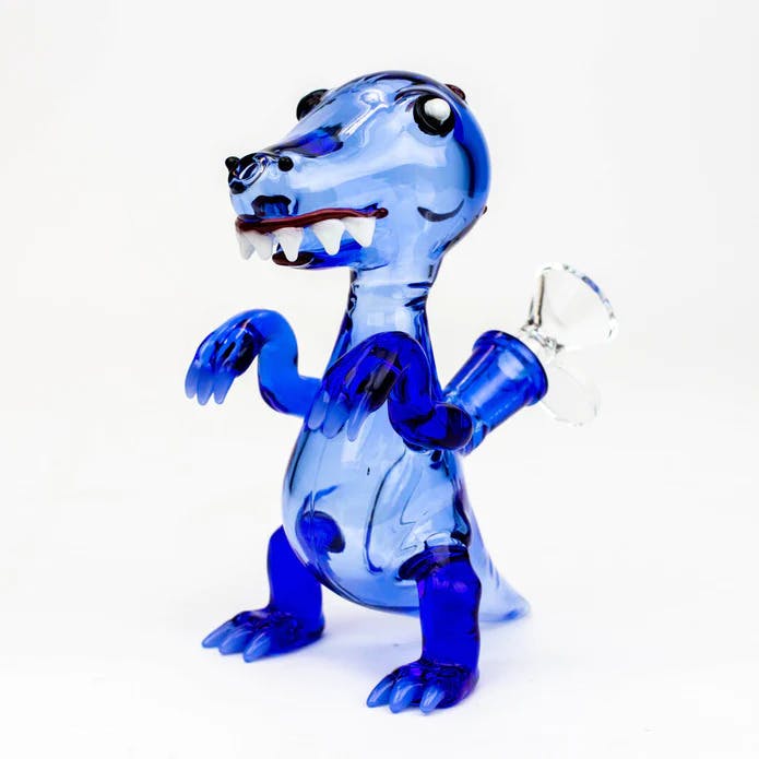One - Dinosaur Glass Water Bong - Blue - 6"