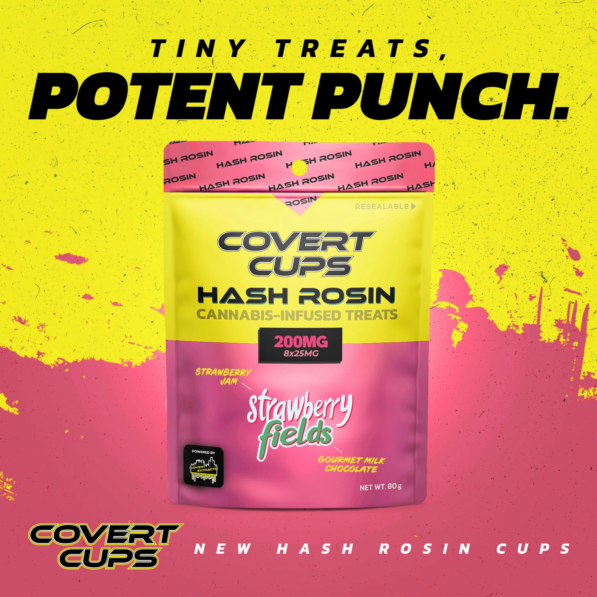 Product: Covert Cups | Strawberry Fields | Infused Rosin Edibles | 200mg | Hybrid