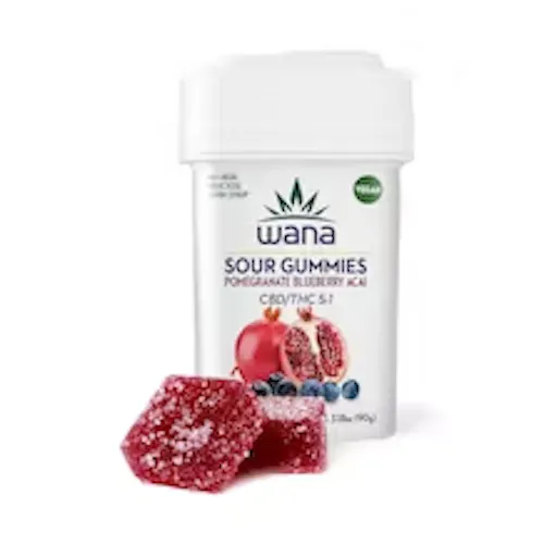 Wana 5:1 CBD:THC Pomegranate Blueberry Acai Gummies ~30mg 20pk (~600mg). Vegan-1