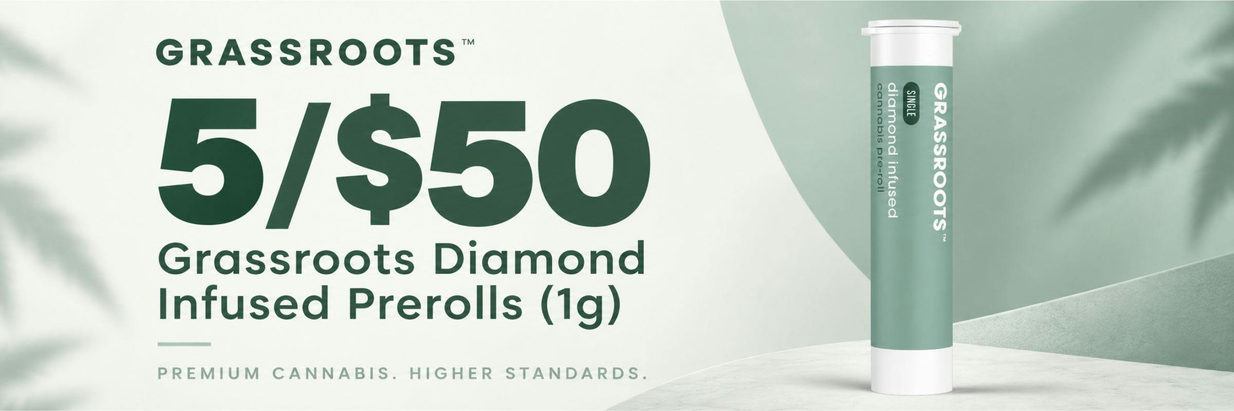 5/$50 Grassroots Diamond Infused Prerolls (1g)