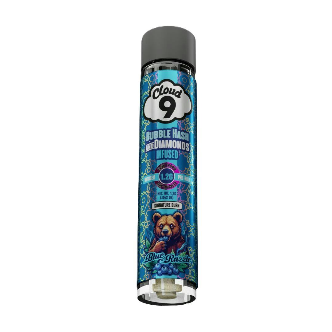 Cloud 9 1.2g Bubble Hash & Diamond Infused Preroll Blue Razzle