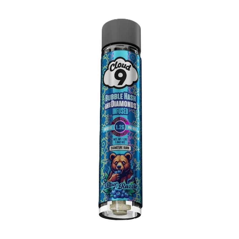 Cloud 9 1.2g Infused Bubble Hash & Diamond Preroll Blue Razzle