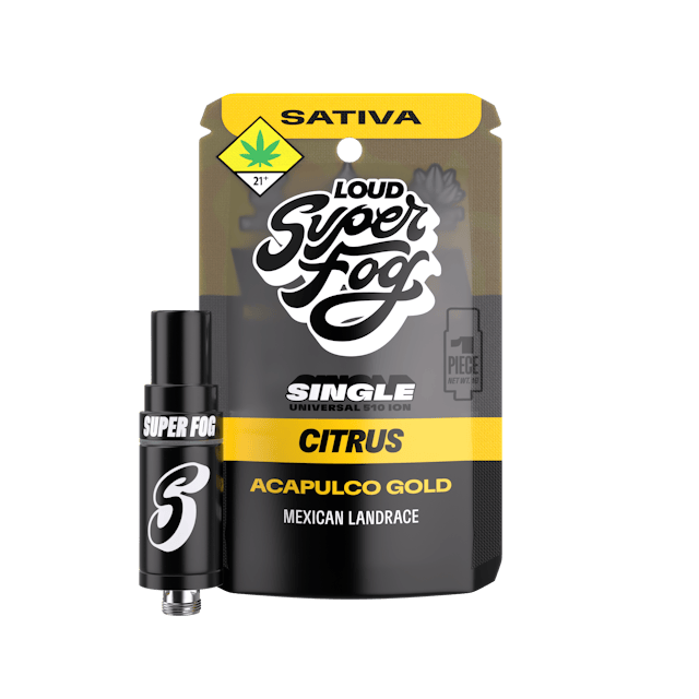 TYPE: Sativa
GENETICS: Mexican Landrace
CLASSIFICATION: Legacy Strain / Citrus Profile

Citrus notes shine first in Acapulco Gold, followed by earthy richness and subtle roasted coffee tones that give it real personality. Its classic landrace terpene profile brings out gentle nutty and spicy notes, adding warmth and layered character that reflect its Mexican roots.

Powered by Mfused Hardware Technology:
1g cartridge with standard 510 threading (14mm diameter) 
Proprietary mouthpiece designed for optimized airflow and longer sessions 
Ceramic coil construction optimized for clean, consistent flavor and vapor production 
Compatible with all Super Fog devices 
Constructed from premium, cannabis-compliant materials including ceramic, glass, and stainless steel