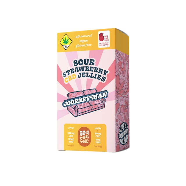 Juicy and sweet strawberry with a sour twist – these jellies are a dream. Our 50:1 CBD ratio offers a mellow and mild experience that can stack up for an undeniable glow. All-Natural, Vegan and Gluten Free 500mg CBD/10mg THC, 10-pack (50mg CBD/1mg THC each)