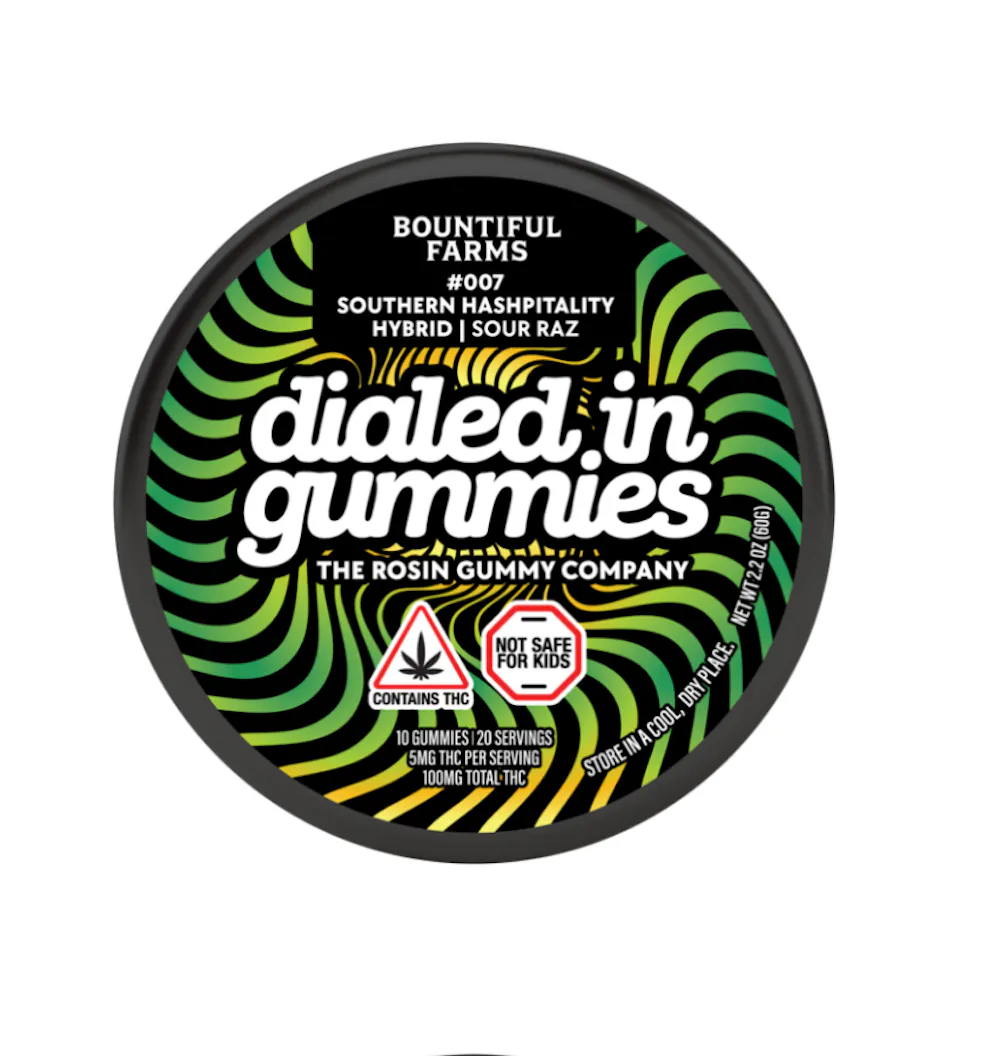 Product Dialed In Limited | Sour Raz x Sourthern Hashpitality | Rosin Gummies | 100mg
