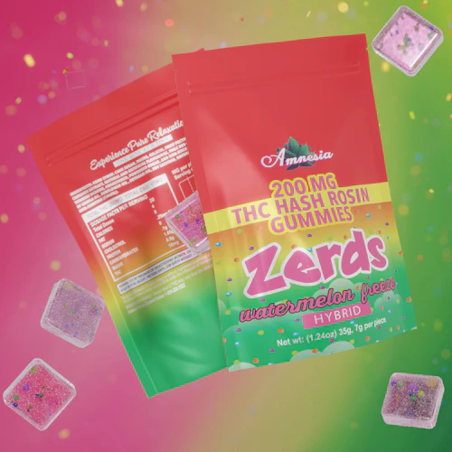 Amnesia - 200mg Zerds Hash Rosin Gummies - Watermelon Freeze