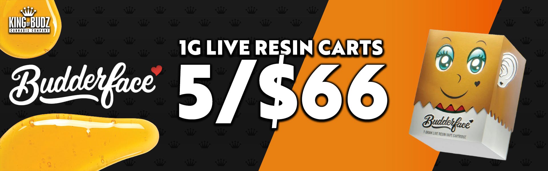 Budderface 1g Live Resin Carts 5 For $66