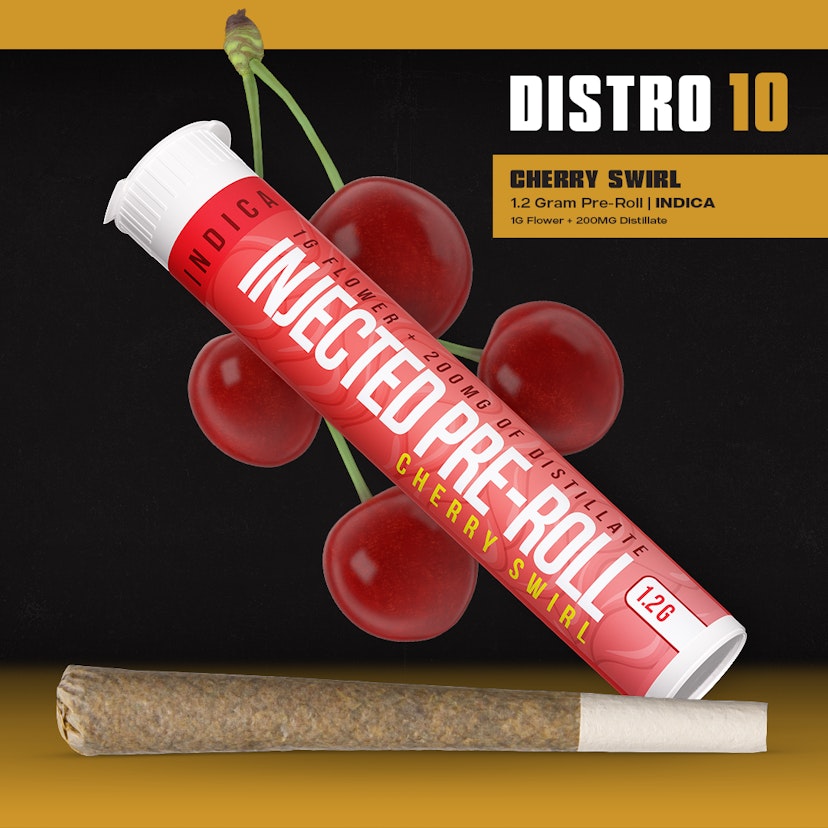 Distro 10 - 1.2g Injected Pre Roll - Cherry Swirl
