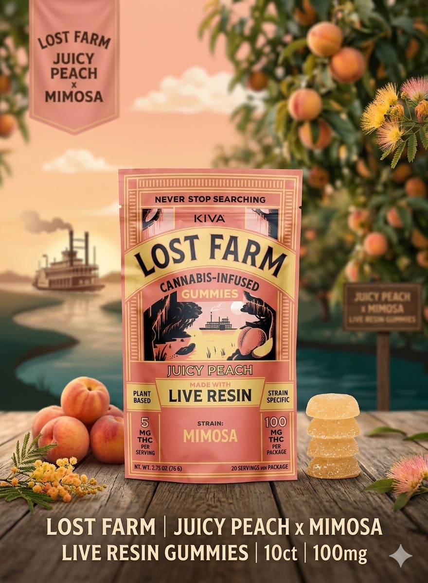 Product Lost Farm | Juicy Peach x Mimosa | Live Resin Gummies | 10ct | 100mg