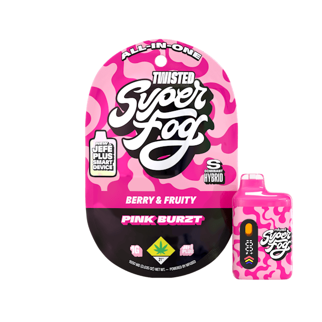 TYPE: Sativa Dom. Hybrid
TASTING NOTES: Berry & Fruity

Pink Burst is a grown-up nod to the flavor we all fought over in grade school. It delivers the same sweet, creamy strawberry taste you love so much, you might think twice about sharing.

TWISTED is a flavorful, high-strength concentrate that uses melted THCa diamonds for potency and all-natural terpenes for unique flavor profiles that are exciting and familiar. 

Introducing the upgraded Mfused Jefé Plus device! 
LED screen display
Dosing Timer – Time your hits to monitor vapor intake
Battery Life – Monitor battery level so you’re never caught off guard
Temperature Display – Easily see which temperature your device is set to
Cold Start Timer – Countdown timer to indicate when device is ready for usage
Spark Button allows for a fully customized cannabis experience
Two Taps – Cold Start: Preheat oil and prevent potential clogging issues
Three Taps – Change Temperature: Three different temperatures
Five Taps – On/Off: Control battery life by turning off device when not in use
Discreet size and ergonomic shape for convenience
Custom-designed atomizer tuned for each oil type and product line
Fast charging via USB-C with multi-day battery endurance
Zero harmful additives 
Independently tested to ensure product safety
Designed, tested and developed in the U.S. with our aerosol testing laboratory
Built-in seven-second safety timer prevents the atomizer from overheating