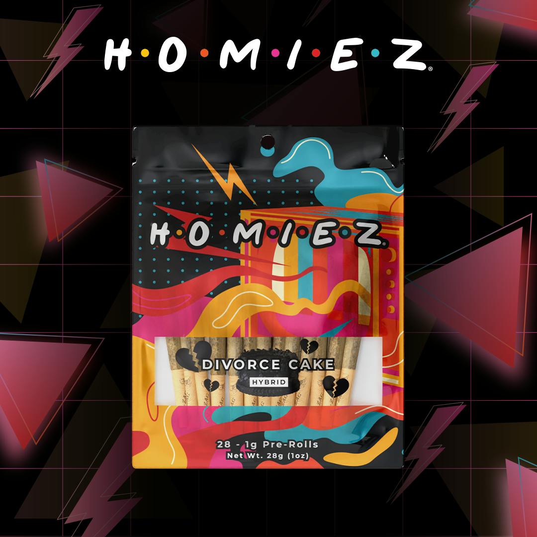Product: Homiez | Divorce Cake | Pre-roll Pack | 1g x 28 (28g) | Hybrid