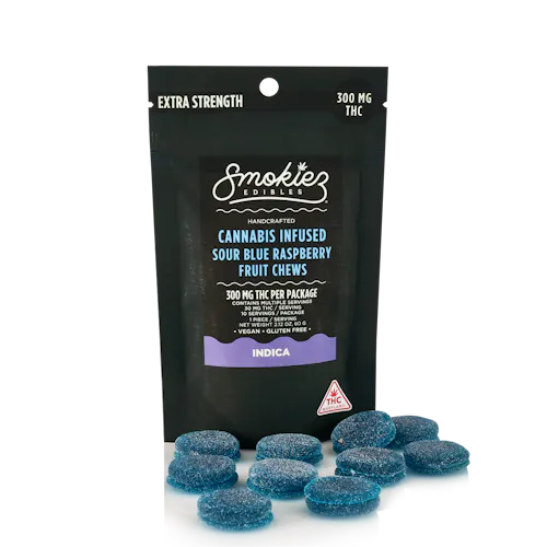 Sour Blue Raspberry Indica Chews | 10 x 30mg-active