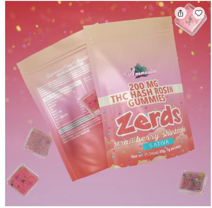 Amnesia - Zerdz Strawberry Shortcake - 200mg Hash Rosin Gummies 5ct