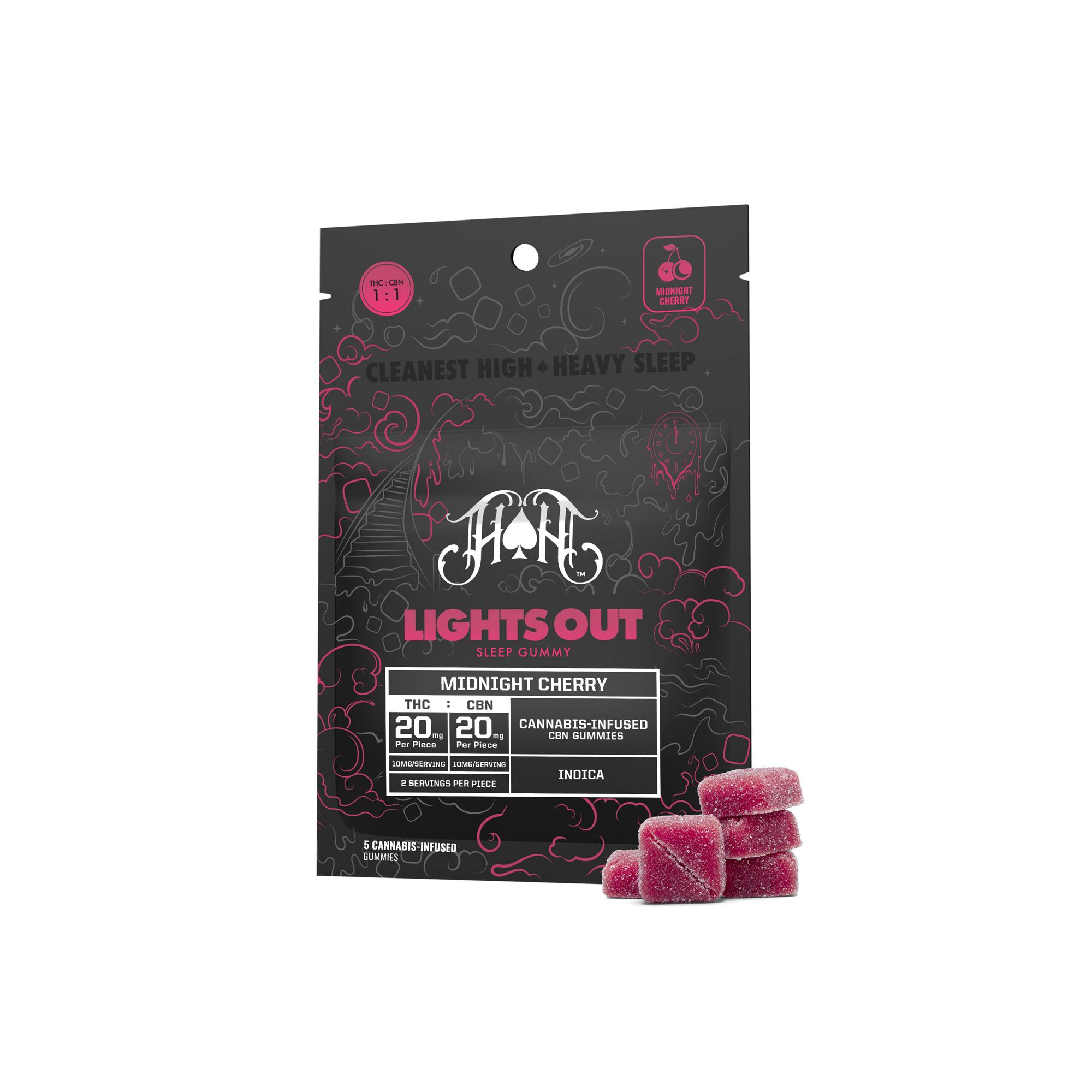 Midnight Cherry | Indica - Lights Out CBN Sleep Gummies - 100mg THC | 100mg CBN