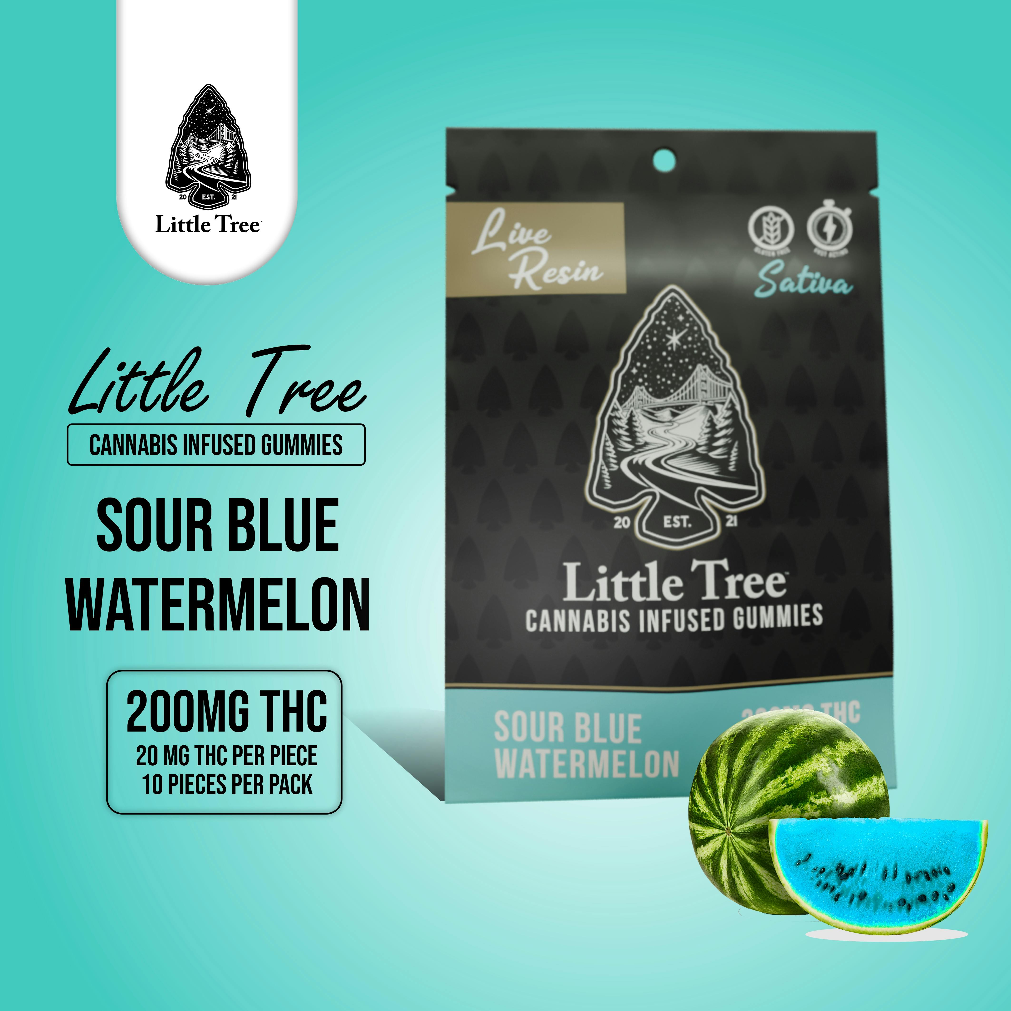 Product: Little Tree | Sour Blue Watermelon | Infused Live Resin Gummies | 200mg | Sativa