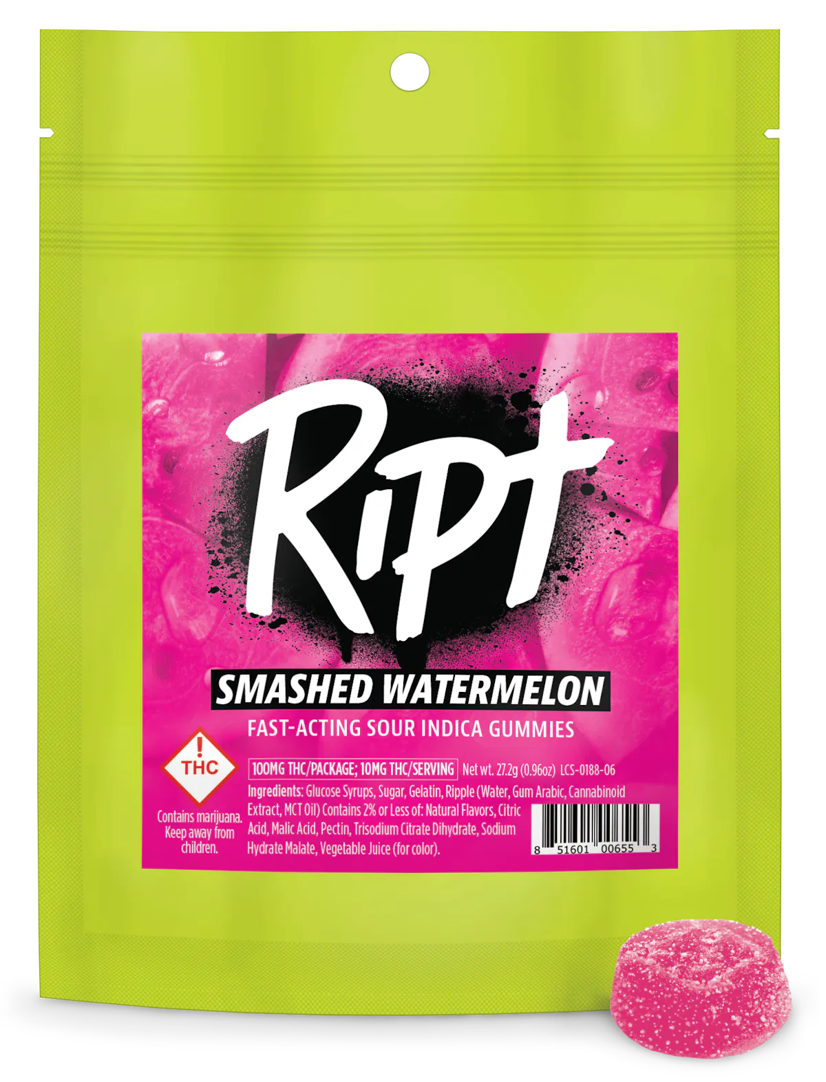 Ript – Gummies – Smashed Watermelon 100mg (I) 1g Edibles | Ript