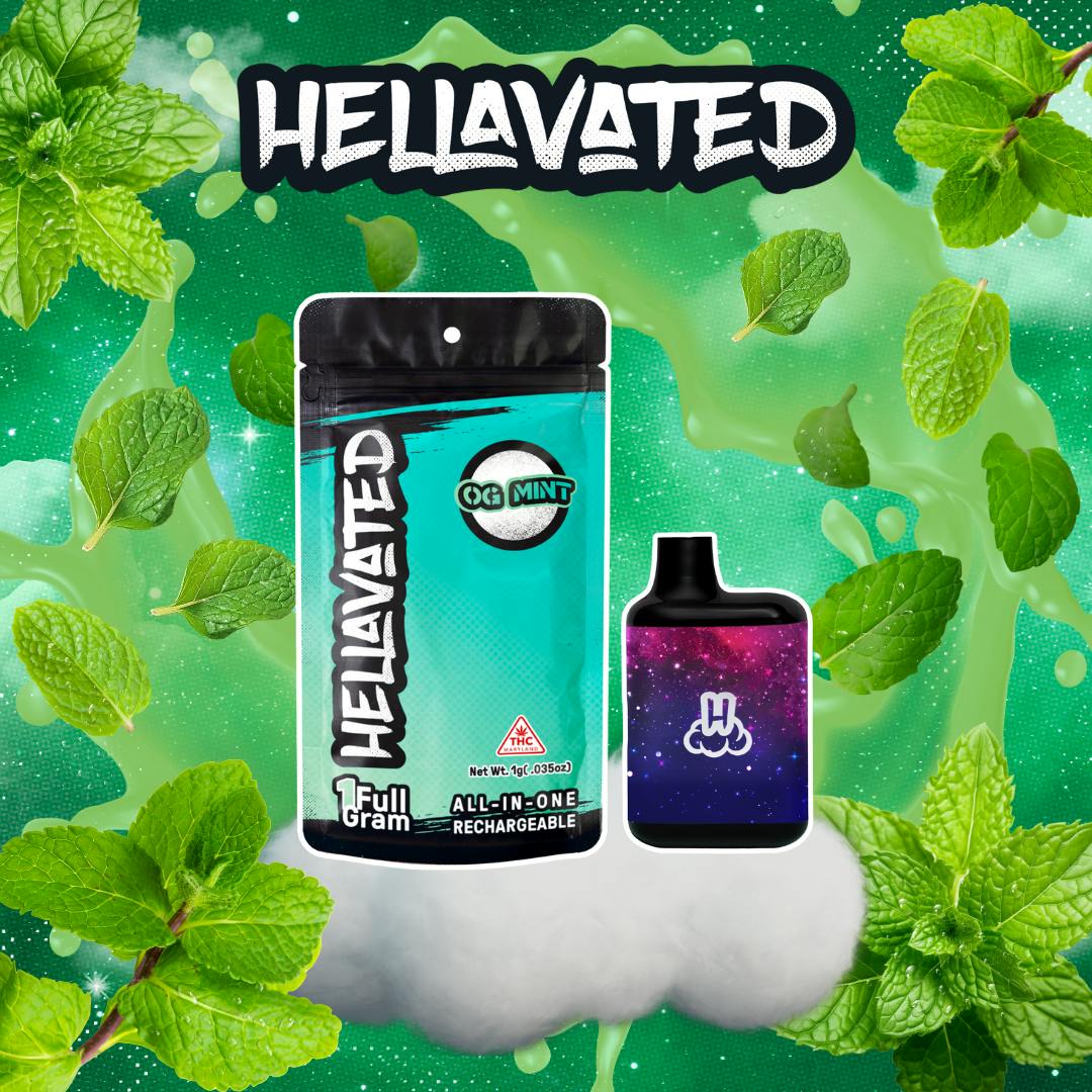 hellavated disposable vape OG Mint Cloud Bar Rechargeable 1g at Blair Wellness Center Watermelon Ice Vuse Go Vape Hardware Brand-Vaporesso Flavor:Fruity Pebz OG (Sativa)
