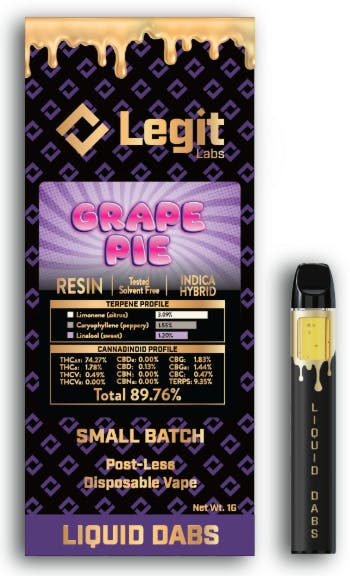 Product: Grape Pie | Post-Less Disposable | Cured Resin | Legit Labs