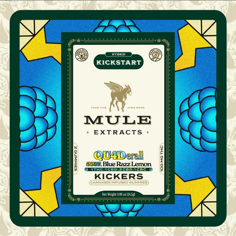 Mule Extracts Sour Blue Razz Lemon QUADerall 2:1:1:1 CBG:THC:CBC:CBD (2pk) 100MG
