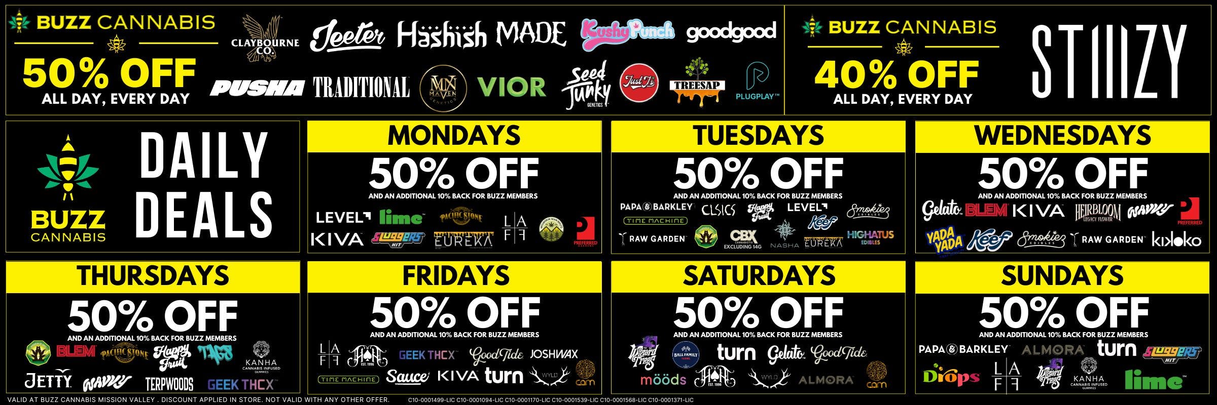 Daily Deals at BUZZ Cannabis Sorrento Valley. 
