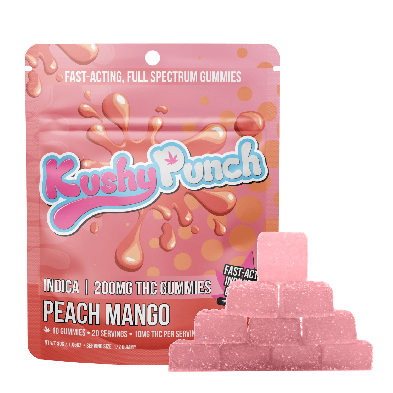 Kushy Punch Indica Peach Mango Individual Gummies 200mg Rec