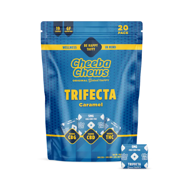 Cheeba Chews Caramel Taffy Trifecta 1 THC : 1 CBD : 1 CBG 20pk/100mg (hybrid, 2.8g)