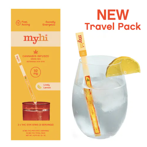 MyHi | Lively Lemon | THC Infused Drink Mix | 10mg Stir Sticks | 3pk-active