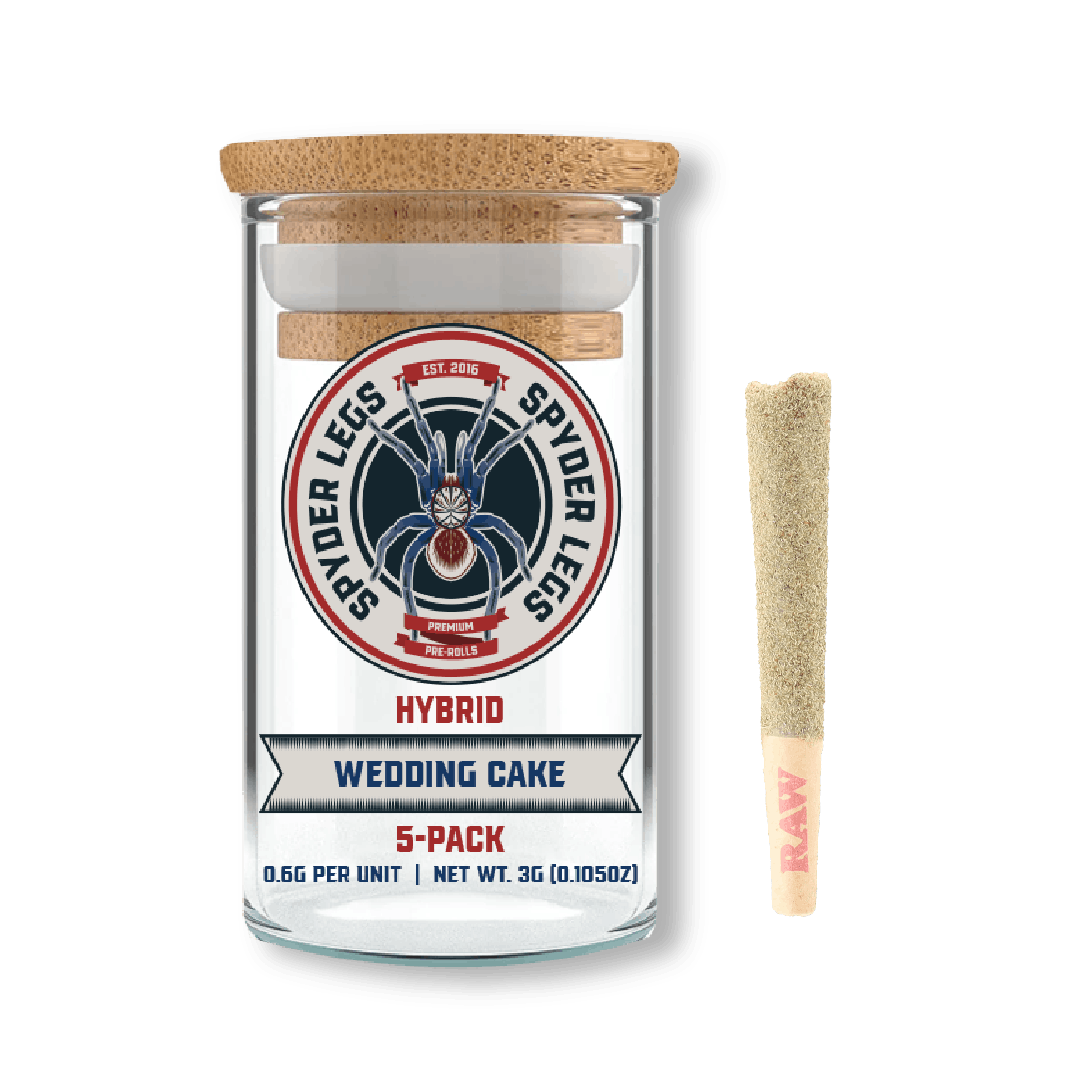 Product: SPYDER LEGS | WEDDING CAKE | INFUSED PRE-ROLLS | 5 x 3G | HYBRID