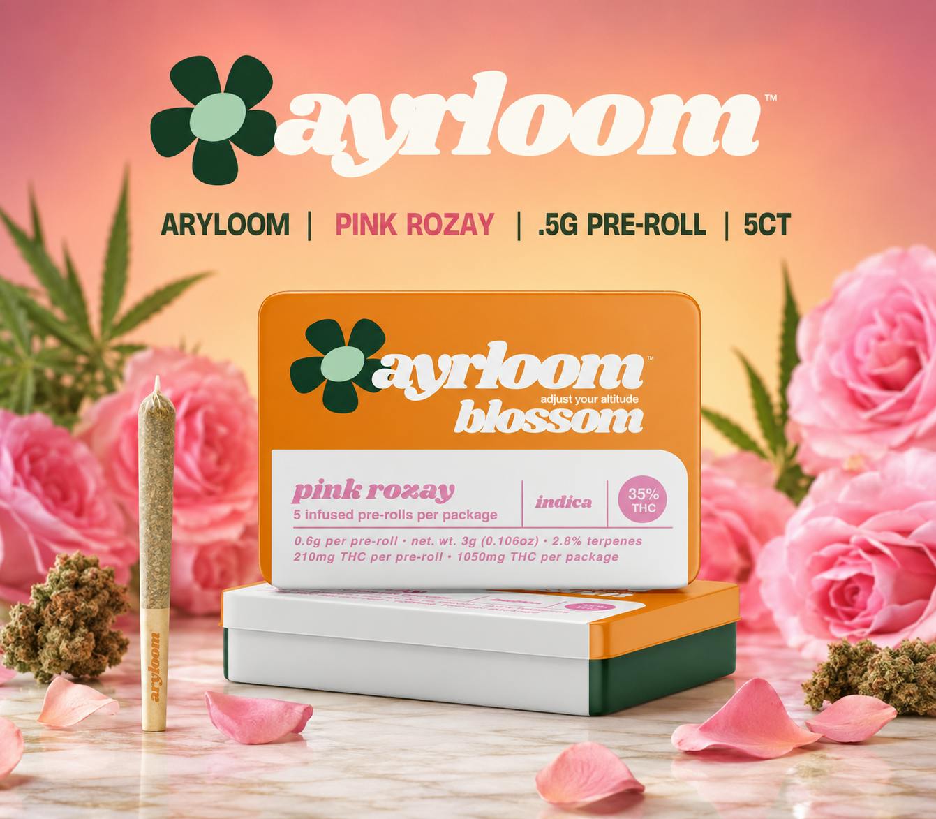 Product Aryloom | Pink Rozay | .5g Infused Pre-Roll | 5ct