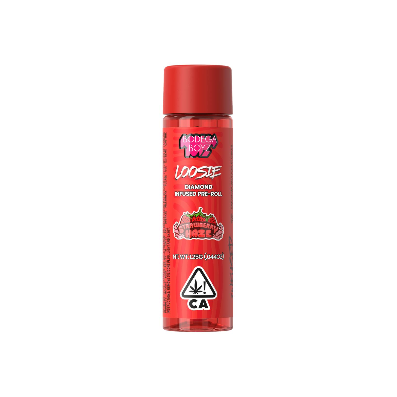 Bodega Boyz - Strawberry Haze Loosie Diamond Infused Preroll - 1.25BODEGA BOYZSativaTHC: 34.19%TERPS: 0.53%4th of July Weekend! Spend $1000 get $200 Off+6