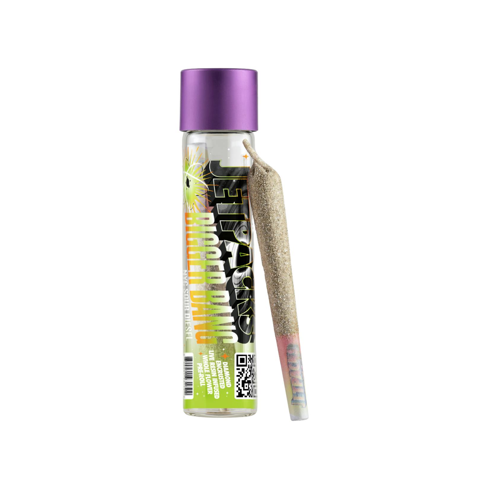 Jetpacks - Biggest Bang NYC Sour Diesel Live Resin Infused Preroll - 2gJetpacksSativaTHC: 44.43%TERPS: 1.68%4th of July Weekend! Spend $100 get $15 Off!+6