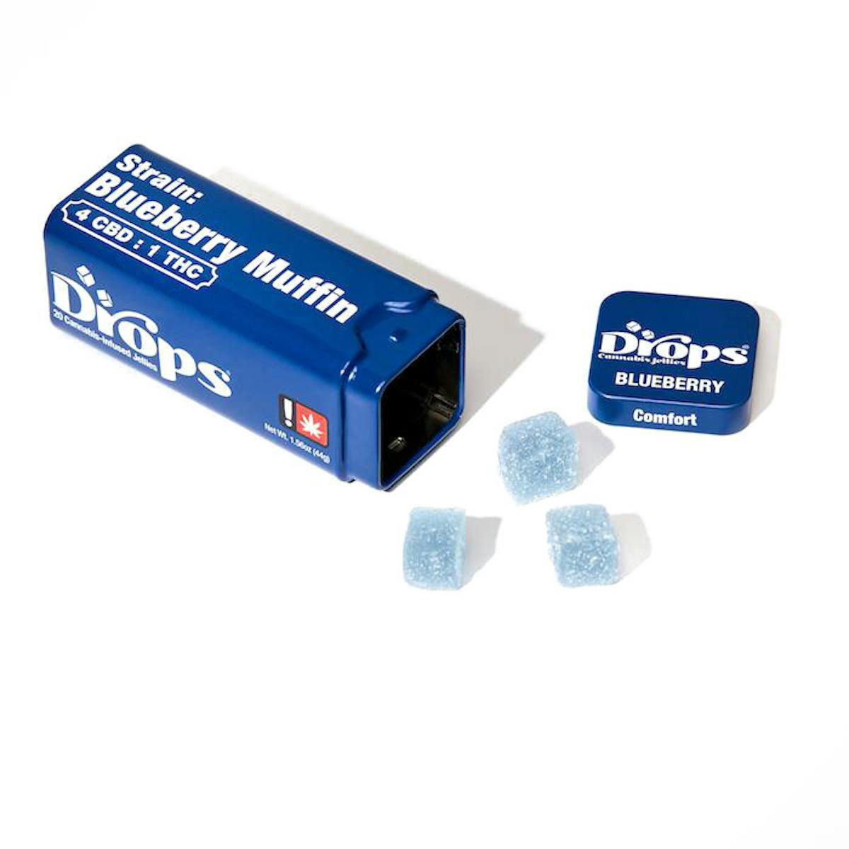 Photo of Drops 100mg 4:1 CBD:THC BLUEBERRY Comfort 20pk Live Rosin Jellies