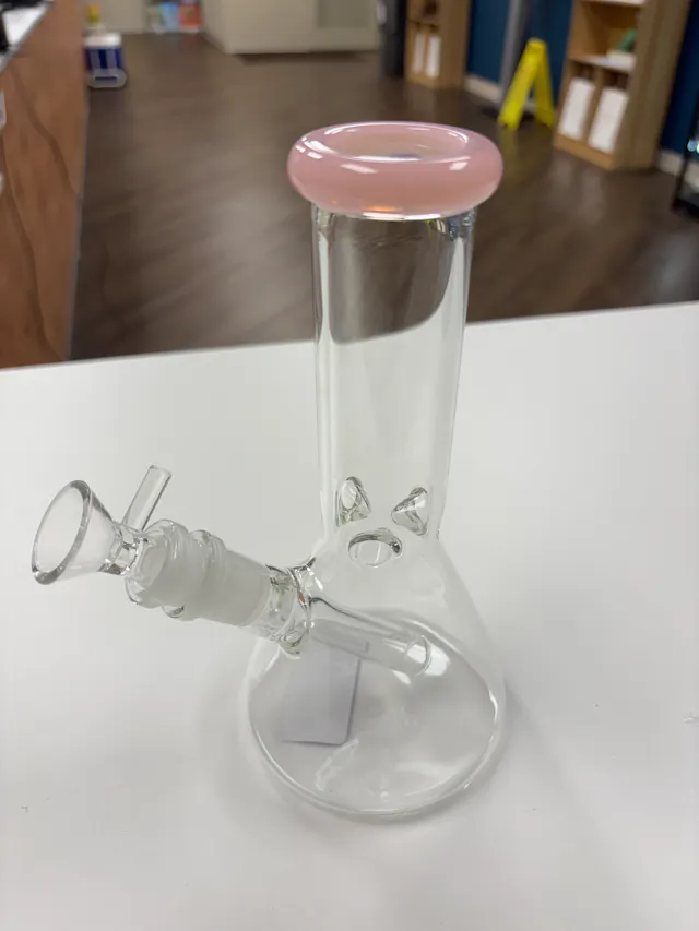 Phoenix Star Glass 8" Color Accented Beaker Bottom Pink (glassware)