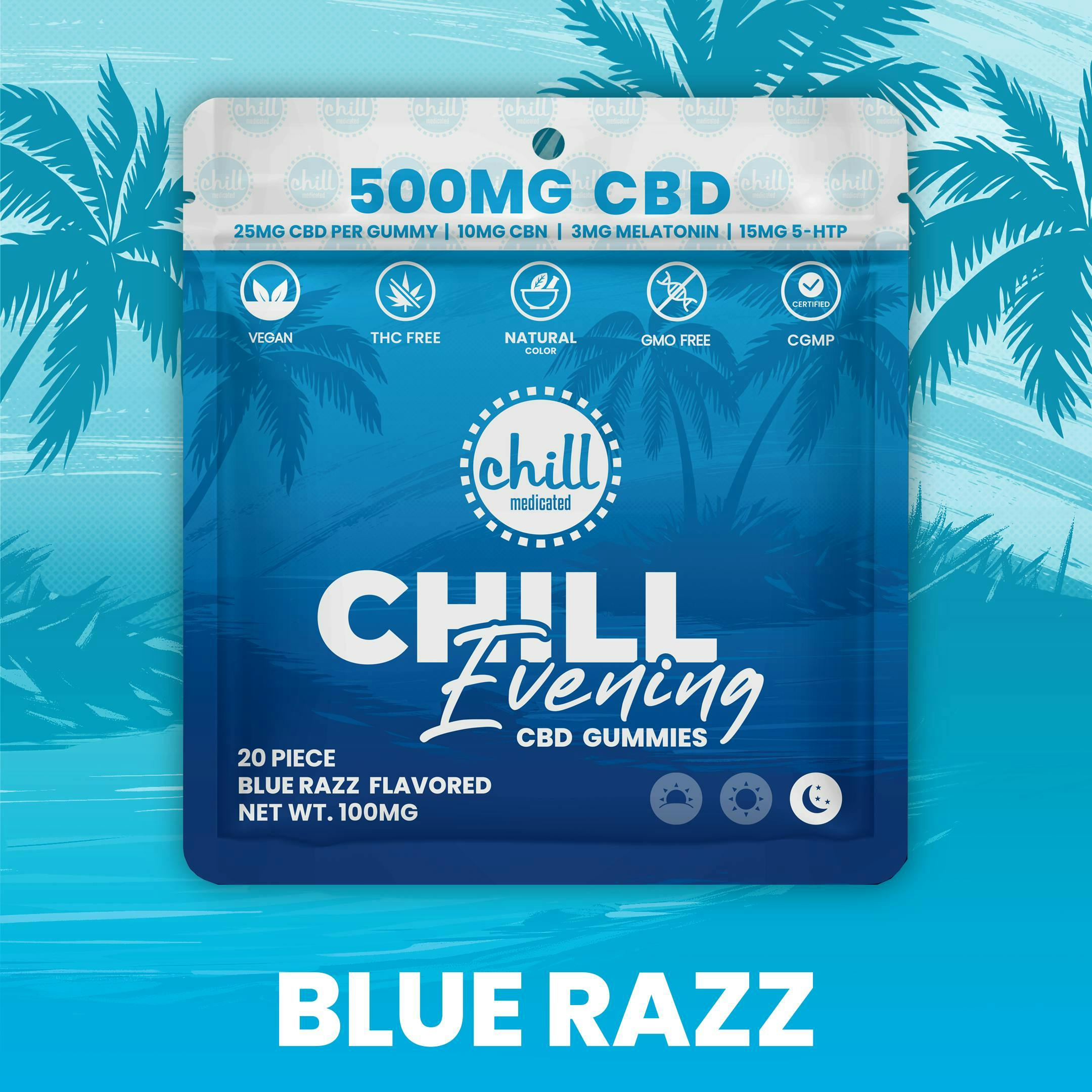 Product: CHILL MEDICATED | BLUE RAZZ | EVENING CBD GUMMIES