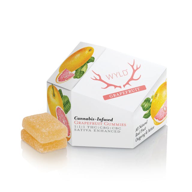 Wyld's 1:1:1 THC:CBG:CBC + Sativa Enhanced Gummies offer a blissful + boosting nudge in the right direction. These gummies are a 1:1:1 ratio product featuring a balanced dose of three cannabinoids for an uplifting + energetic experience. Made sustainably using real fruit, botanical terpenes, and natural flavors.