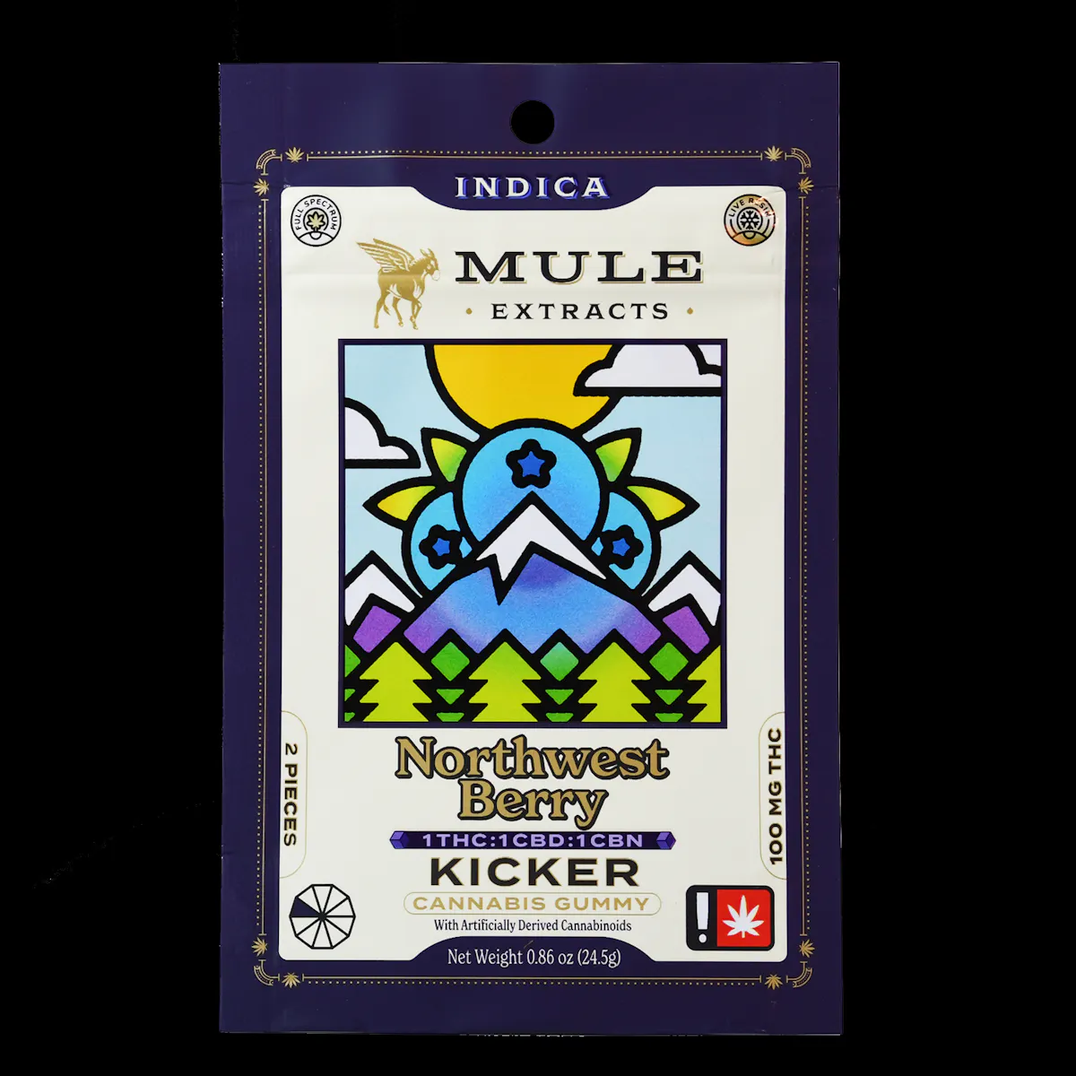 Mule 100mg 1:1:1 THC:CBD:CBN NORTHWEST BERRY Kicker 24.5g Edibles
