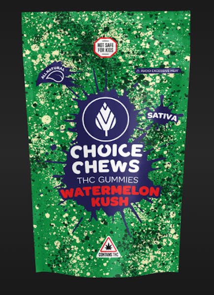 Sour Watermelon Kush | 100mg | Gummies | Choice Chews (Indica)