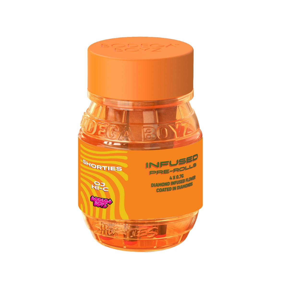 Bodega Boyz | Shorties | OJ HI-C Diamond Coated & Infused Preroll 4 Ceramic Tip Pack | Sativa