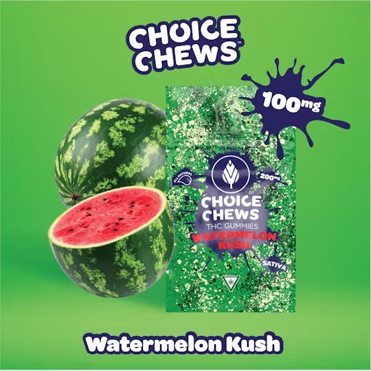 Product: Choice Chews | Watermelon Kush | Distillate Gummies - 100mg
