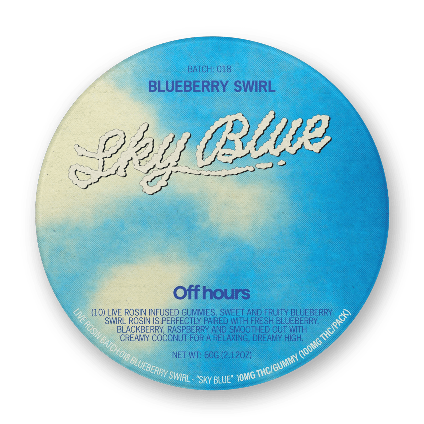 Product Off Hours - Blueberry Swirl - Sky Blue Batch 018 - 100mg - Live Rosin Gummies