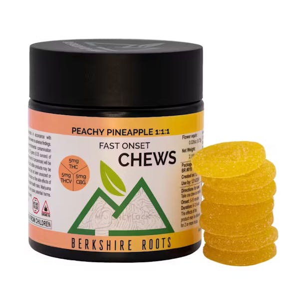 Peachy Pineapple 1:1:1 (THC:THCV:CBG) - 20pk 100mg Fast Onset Chews - Berkshire Roots