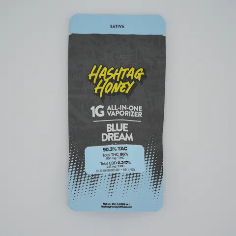 Hashtag Honey Blue Dream AIO Vape by Hashtag Honey, available at Purple Buds Dispensary in Jackson Heights, Queens