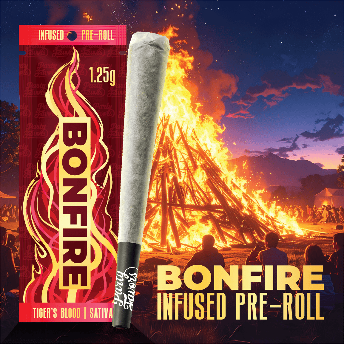 Tiger's Blood - Bonfire Infused Pre Roll Indica by Party Favors – Pre-Rolls at Gatsby Cannabis