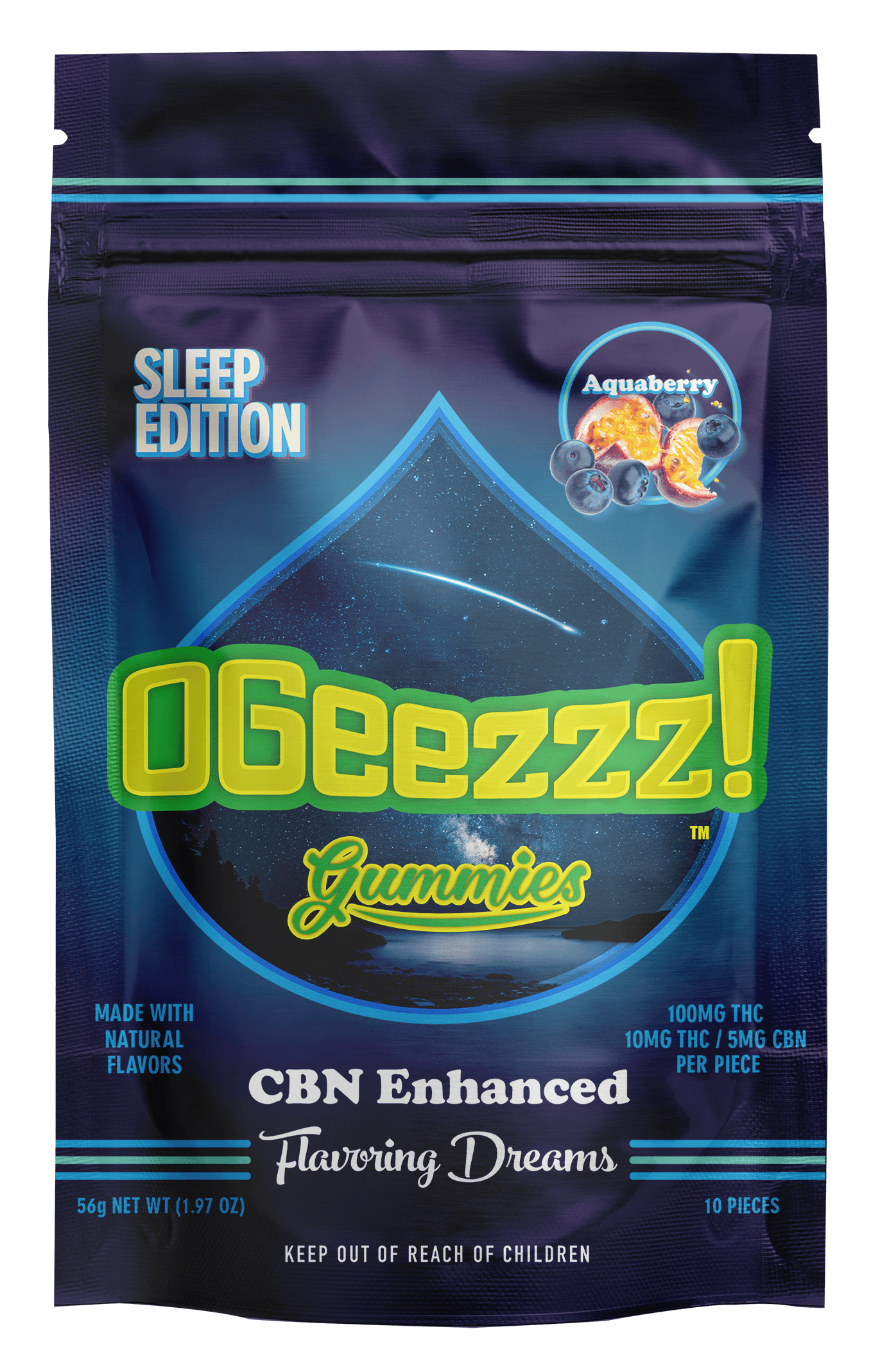 OGeez! - Sleep Edition Gummies 2:1 - Aqua Berry (I) (100mg THC/50mg CBN)