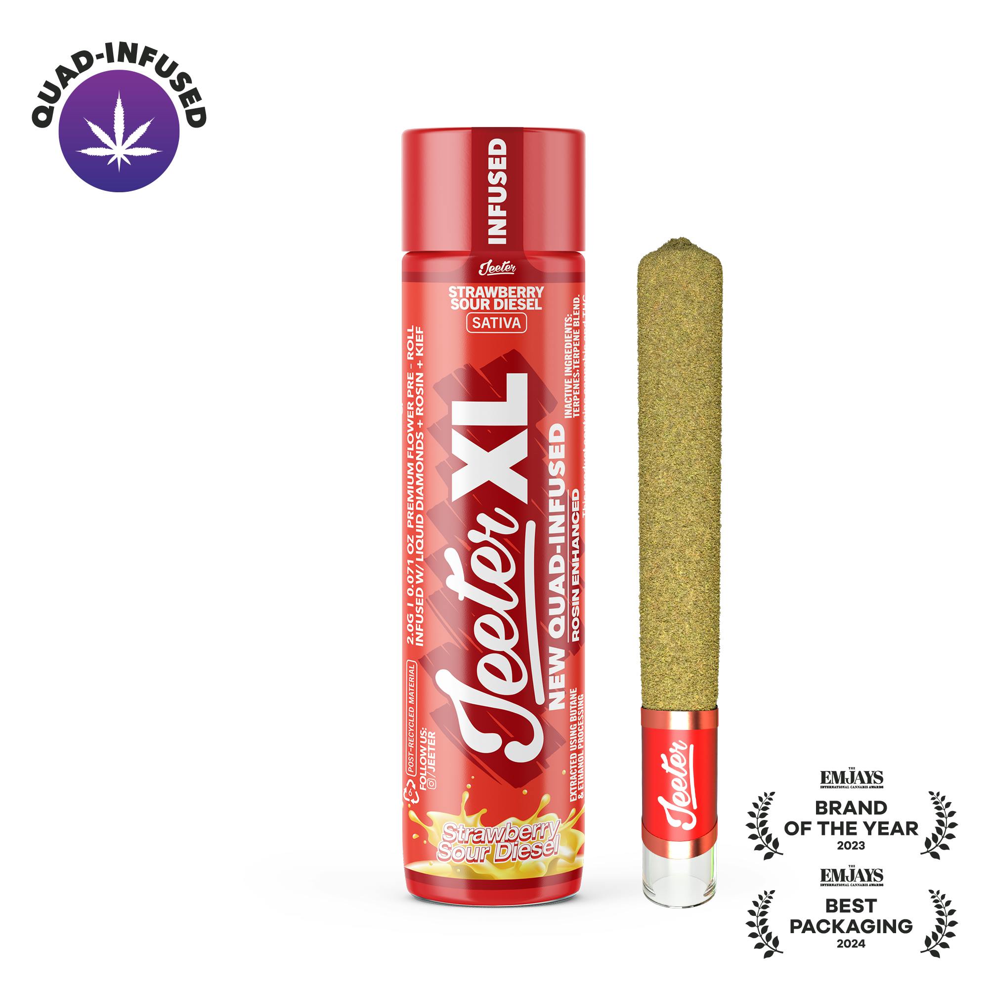 Strawberry Sour Diesel Quad-Infused XL Jeeter Joint | 2g