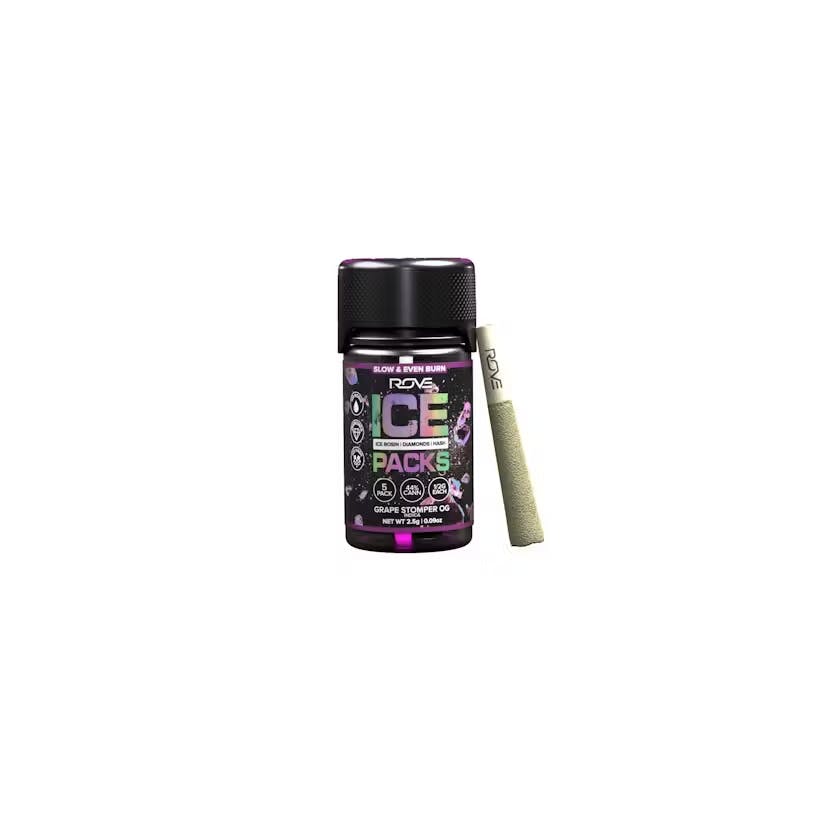 Product Rove - Grape Stomper OG - 2.5g - 5 Pack - Ice Pack Pre Rolls