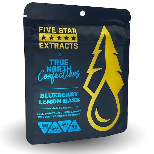 Product: True North Confections x Five Star Extracts | Vegan Blueberry Lemon Haze Cured Badder Gummies 4pc | 200mg